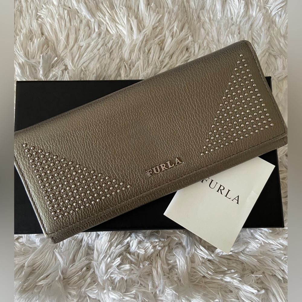 Furla Silver Studded Leather Wallet